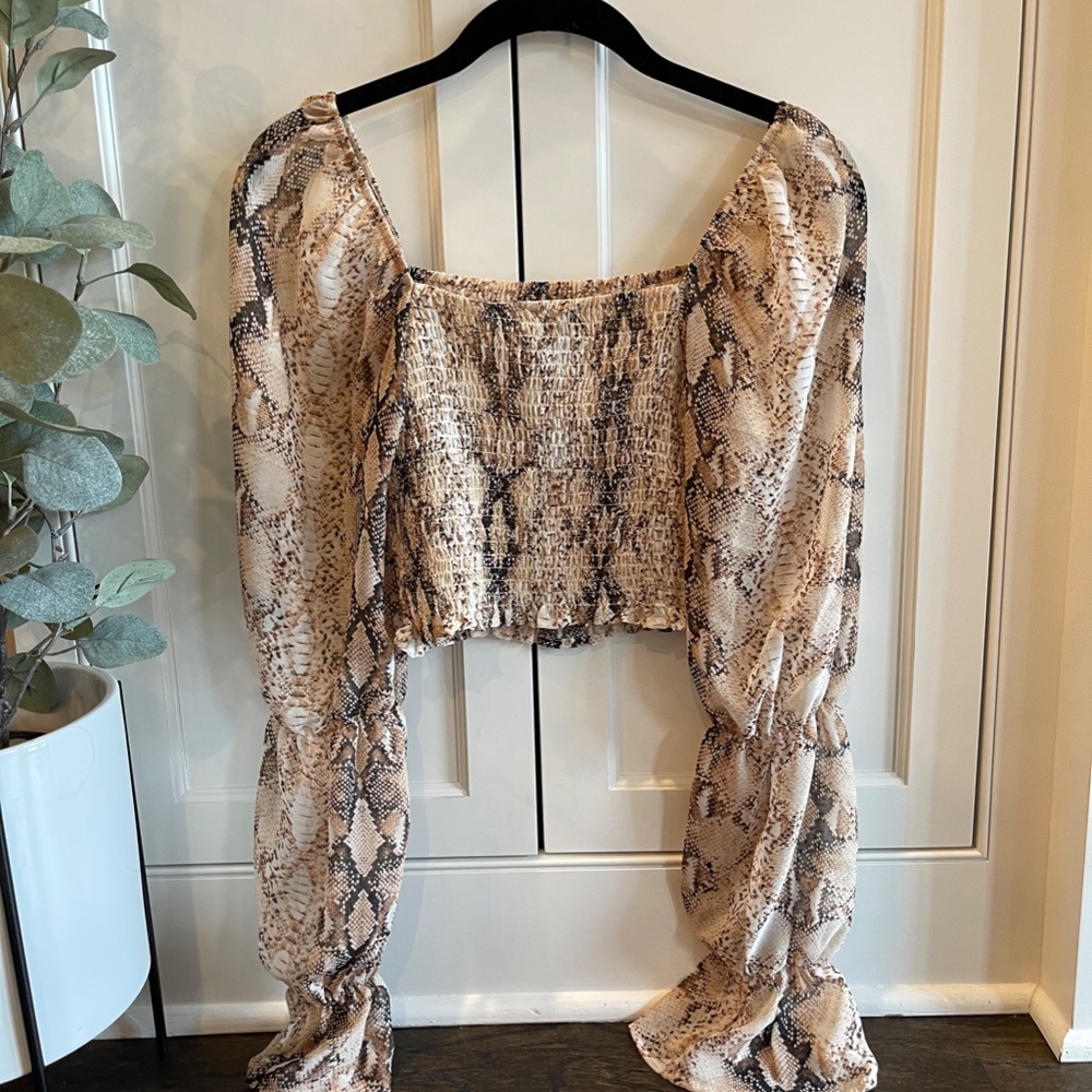 Lulus Python A Roll Brown Snake Smocked Crop Top - image 3